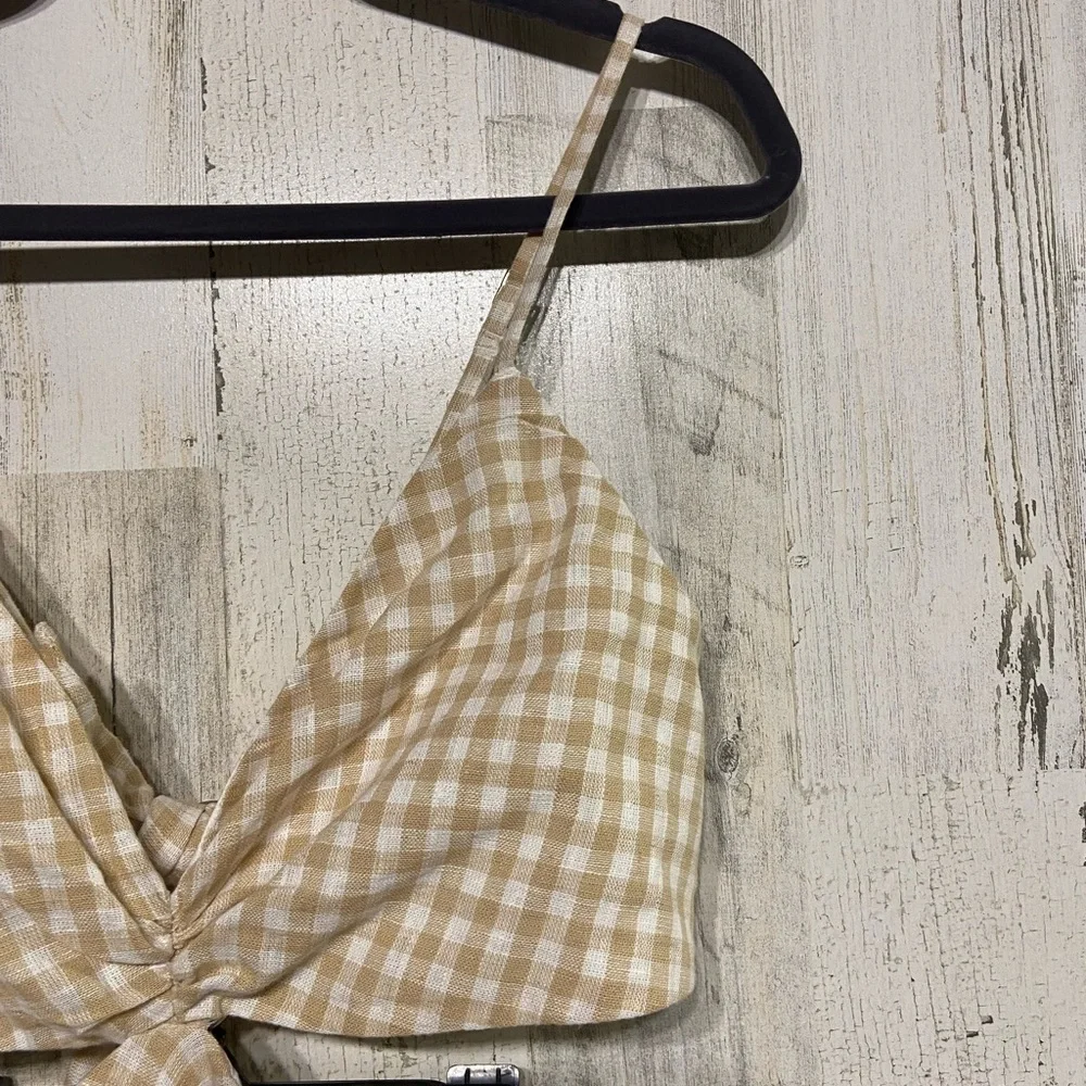 Abercrombie & Fitch Tan Gingham Linen Cotton Julia Slip Cutout Maxi Dress Medium